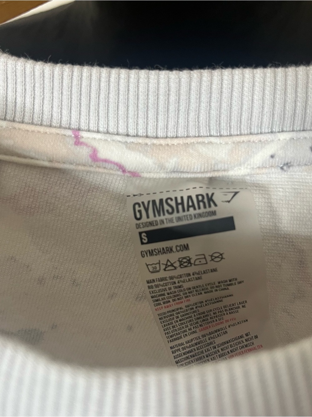 Gymshark Marble-Print Cropped Hi/Lo Crewneck Sweatshirt in White and Black Sz S - Picture 3 of 13